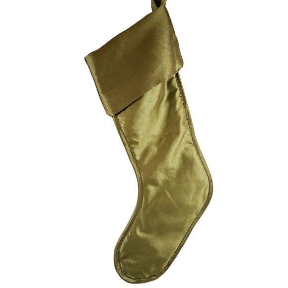 Embroidered Christmas Stocking Green Satin Ornament Design 20 in Vintage - Picture 8 of 10